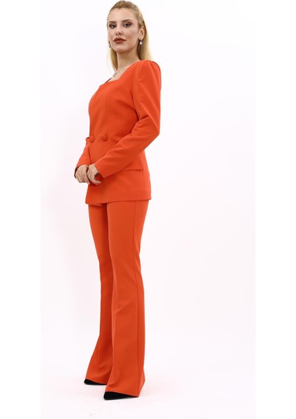 Kare Yaka Ceket & İspanyol Paça Pantolon-Turuncu fiyatları