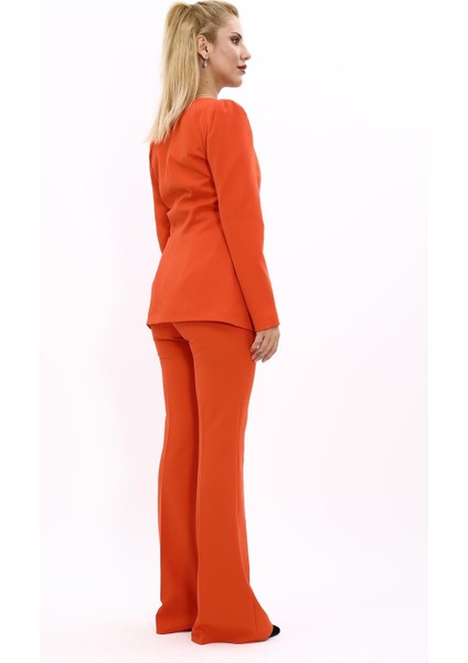 Kare Yaka Ceket & İspanyol Paça Pantolon-Turuncu fırsatları