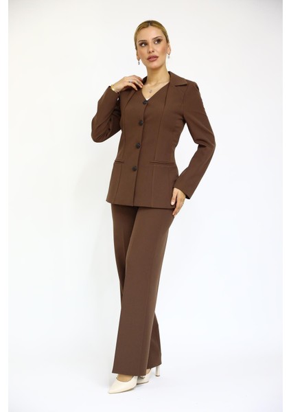 Erkek Yaka Yelek Ceket & Bol Paça Pantolon-Kestane fiyatları