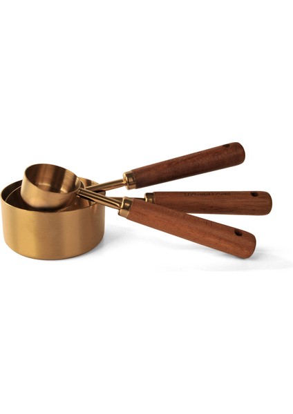 3'lü Ahşap Saplı Gold Çelik Ölçü Kaşığı 15ML, 60ML, 125ML