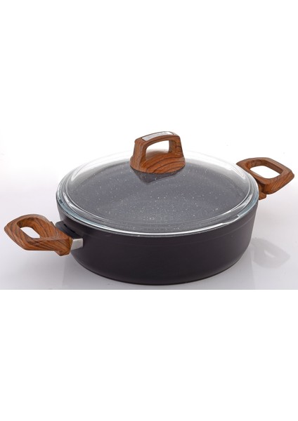 Vogue 26cm Ahşap Kulp Detaylı Granit Tekli Karnıyarık Tenceresi