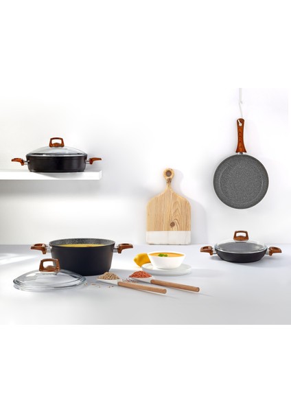 Vogue 32cm Ahşap Kulp Detaylı Granit Tekli Karnıyarık Tenceresi fiyatları