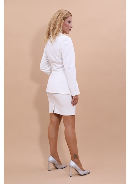 Erkek Yaka Yelek Ceket & Yırtmaçlı Düz Dar Etek-Beyaz fırsatları