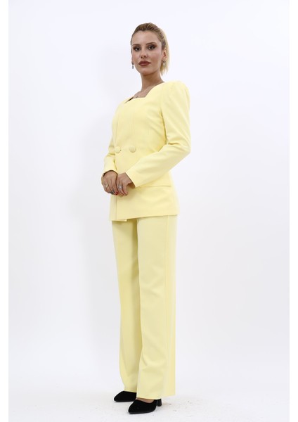 Kare Yaka Ceket & Bol Paça Pantolon-Sarı fiyatları