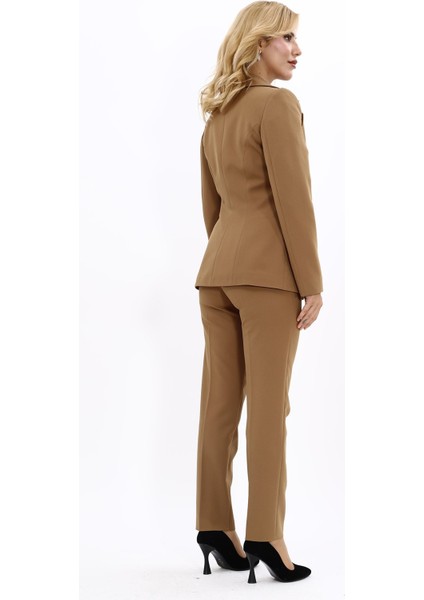 Erkek Yaka Yelek Ceket & Dar Paça Pantolon-Camel fırsatları