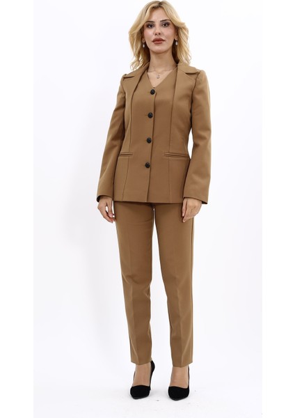 Erkek Yaka Yelek Ceket & Dar Paça Pantolon-Camel indirimleri