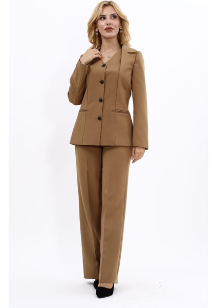 Erkek Yaka Yelek Ceket & Bol Paça Pantolon-Camel fiyatları
