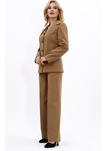 Erkek Yaka Yelek Ceket & Bol Paça Pantolon-Camel modelleri