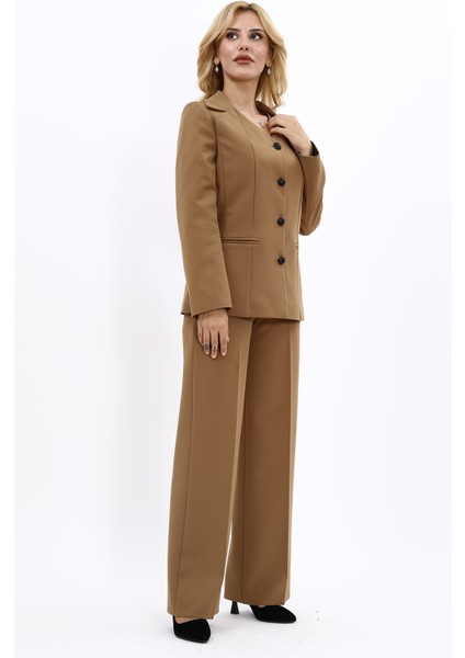 Erkek Yaka Yelek Ceket & Bol Paça Pantolon-Camel fırsatları