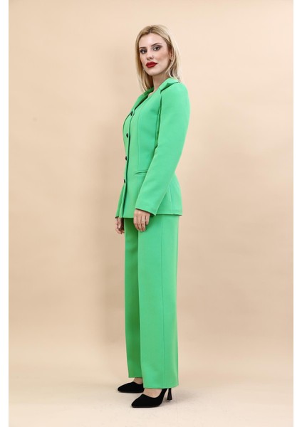 Erkek Yaka Yelek Ceket & Bol Paça Pantolon-Yeşil fiyatları