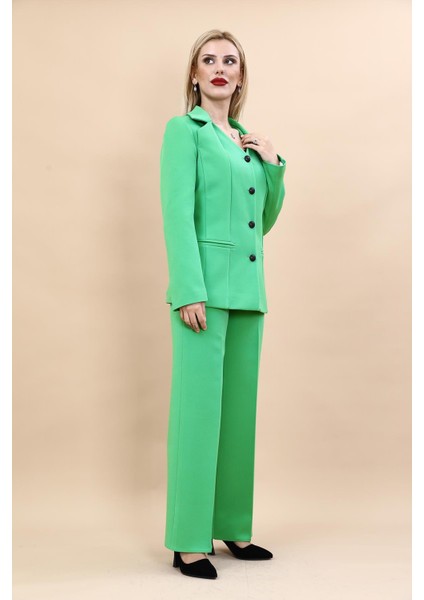 Erkek Yaka Yelek Ceket & Bol Paça Pantolon-Yeşil modelleri