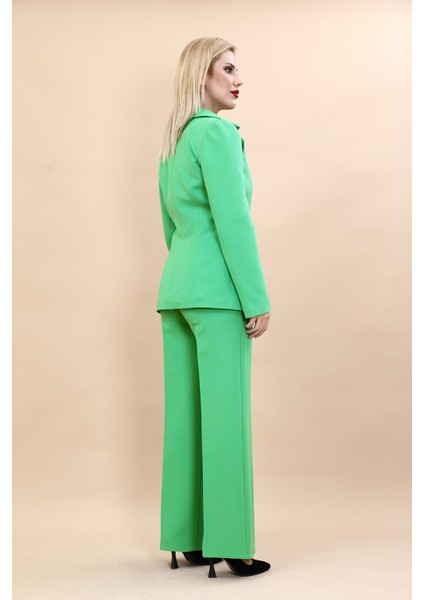 Erkek Yaka Yelek Ceket & Bol Paça Pantolon-Yeşil fırsatları