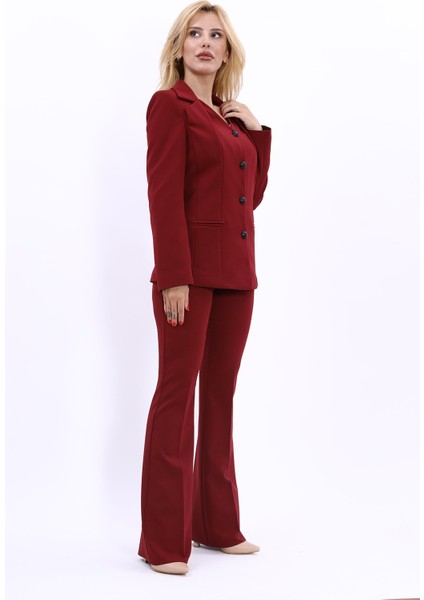 Erkek Yaka Yelek Ceket & İspanyol Paça Pantolon-Bordo modelleri