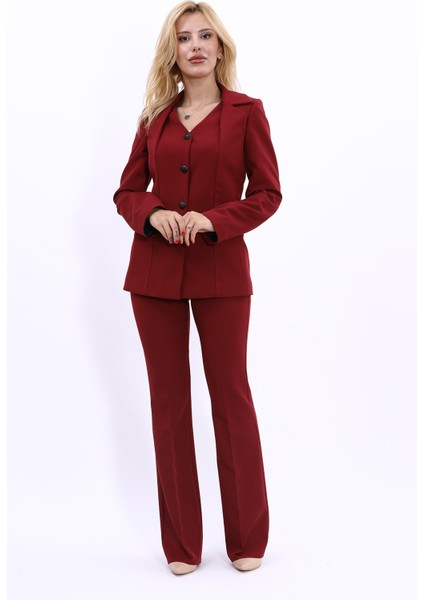 Erkek Yaka Yelek Ceket & İspanyol Paça Pantolon-Bordo indirimleri