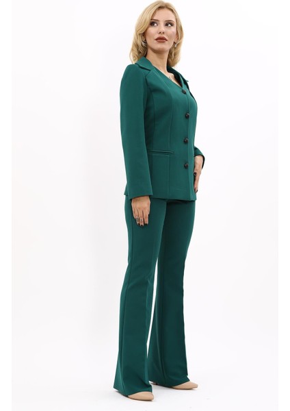 Erkek Yaka Yelek Ceket & İspanyol Paça Pantolon-Zümrüt modelleri