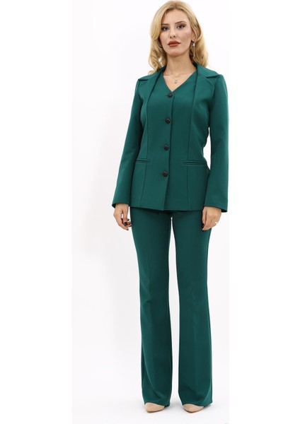 Erkek Yaka Yelek Ceket & İspanyol Paça Pantolon-Zümrüt indirimleri