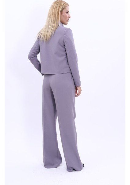 Oval Dik Yaka Kısa Ceket & Korsaj Kemer Palazzo Pantolon-Antrasit fırsatları