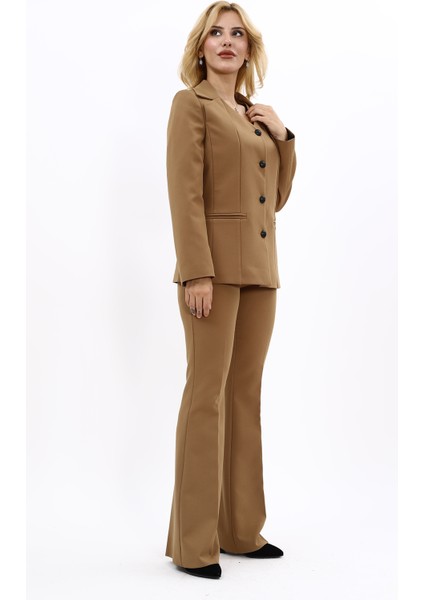 Erkek Yaka Yelek Ceket & İspanyol Paça Pantolon-Camel modelleri