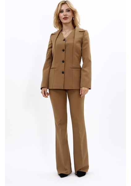 Erkek Yaka Yelek Ceket & İspanyol Paça Pantolon-Camel indirimleri