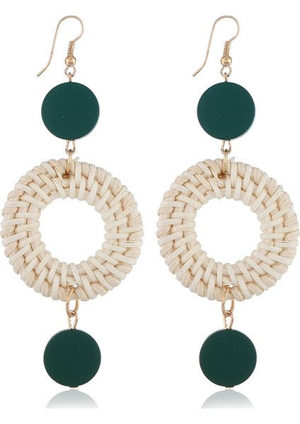 Long Circle Rattan Braided Beach Bohemia Dangles Earring (Green) (Yurt Dışından) fiyatları