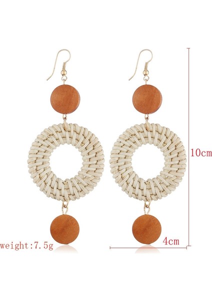 Long Circle Rattan Braided Beach Bohemia Dangles Earring (Green) (Yurt Dışından) fırsatları