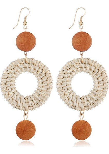 Long Circle Rattan Braided Beach Bohemia Dangles Earring (Brown) (Yurt Dışından)