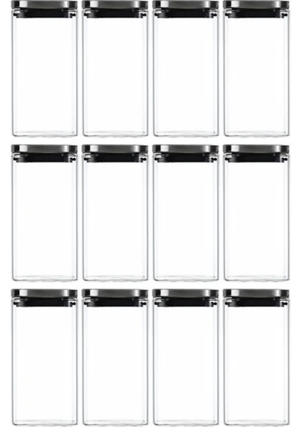 Vakum Krom Kapaklı Kare Cam Kavanoz 8x8*15 cm -800 ml Cam Baharatlık Saklama Kabı 12 Adet