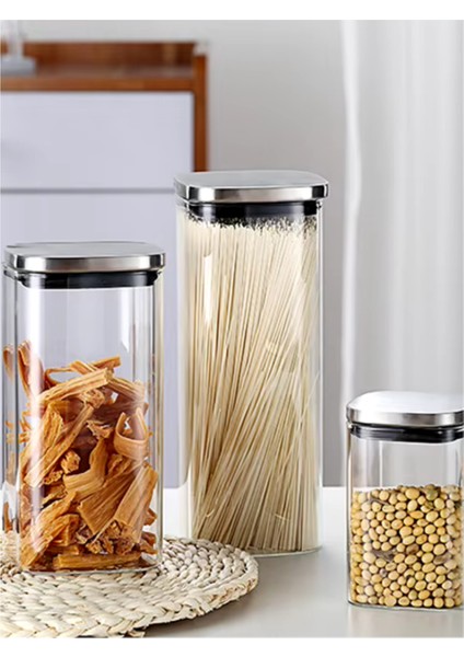 Vakum Krom Kapaklı Kare Cam Kavanoz 8x8*15 cm -800 ml Cam Baharatlık Saklama Kabı 18 Adet