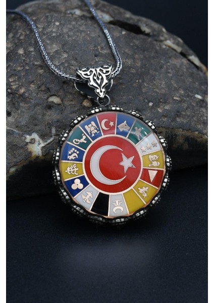 Gümüş 16 Türk Devleti - Ay Yıldızlı (Ayyıldızlı) 925 Ayar Erkek Gümüş Kolye Zincir 901319