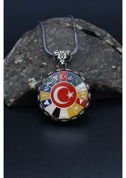 Gümüş 16 Türk Devleti - Ay Yıldızlı (Ayyıldızlı) 925 Ayar Erkek Gümüş Kolye Zincir 901319 modelleri