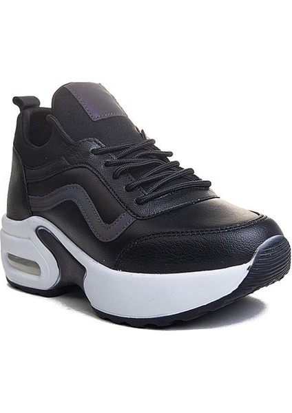 121-24 Deri Fashion Anatomik Kadın Sneaker Siyah Beyaz