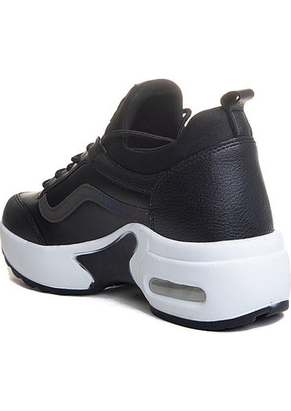 121-24 Deri Fashion Anatomik Kadın Sneaker Siyah Beyaz modelleri