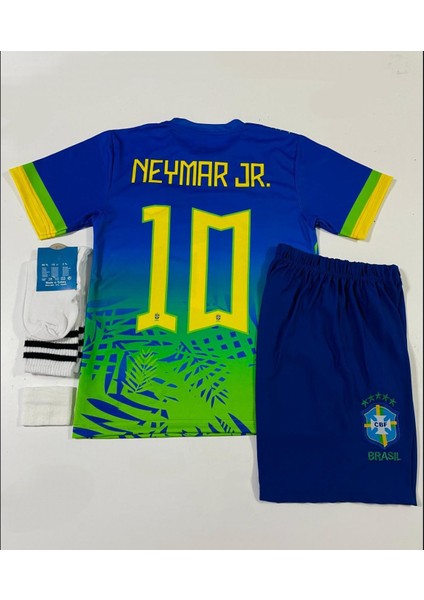 Brezilya 2024/25 Yeni Sezon Neymar Jr Çocuk Konsept Forması 4'lü Set (Maviyeşil)