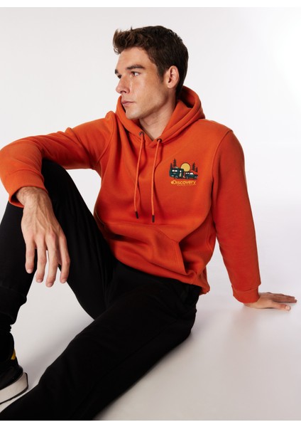 Discovery Expedition Koyu Turuncu Erkek Kapüşon Yaka Relaxed Fit Nakışlı Sweatshirt D4SM-SWT3249