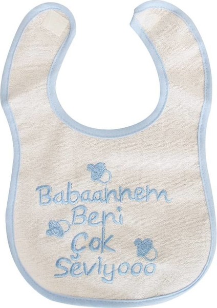 Erkek Bebek Babaannem Beni Çok Seviyo Yazılı Mavi Önlük