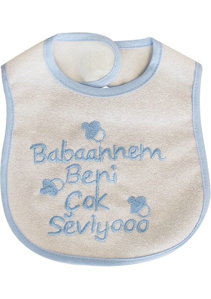 Erkek Bebek Babaannem Beni Çok Seviyo Yazılı Mavi Önlük modelleri