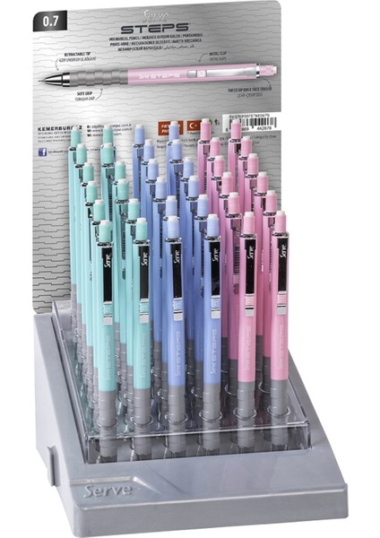 Serve Steps Mekanik Kurşun Kalem Pastel 0.7mm 36'lı Stand