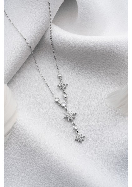 925 Ayar Gümüş Zirkon Taşlı Akışlı Yıldız Kolye modelleri