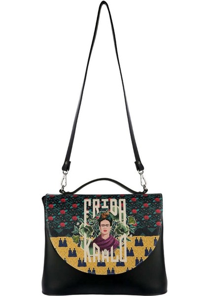 Kadın Vegan Deri Siyah El Çantası - Frida’s World Frida Kahlo Tasarım fırsatları