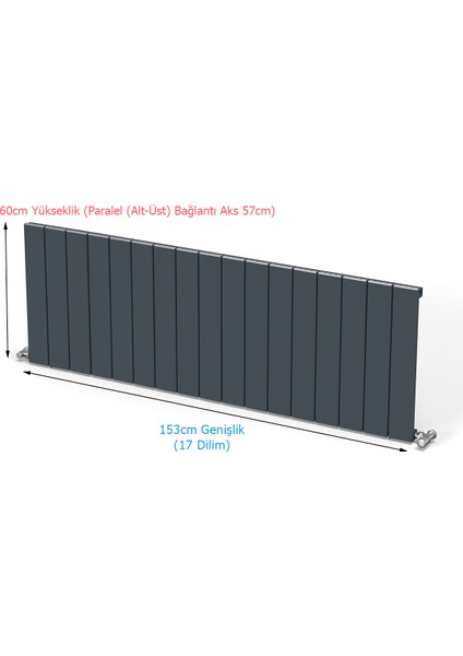 Alüminyum Radyatör Panel - 60 cm x 153 cm 17 Dilim Antrasit RAL7016 modelleri