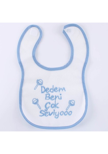 Erkek Bebek Dedem Beni Çok Seviyo Yazılı Mavi Önlük