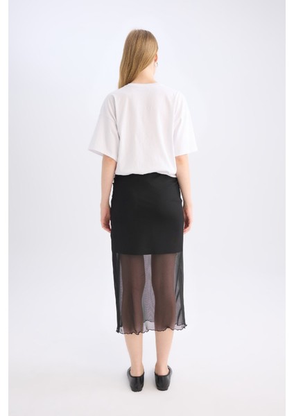 Kalem Normal Bel Drapeli Astarlı Tül Midi Etek D8744AX24AU