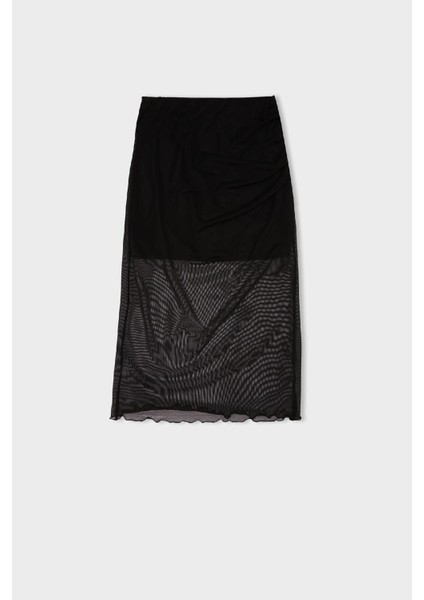 Kalem Normal Bel Drapeli Astarlı Tül Midi Etek D8744AX24AU