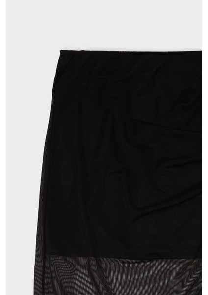 Kalem Normal Bel Drapeli Astarlı Tül Midi Etek D8744AX24AU