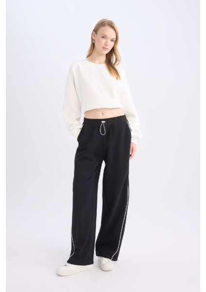 Coool Beli Lastikli Wide Leg Geniş Bol Paça Eşofman Altı Beli Ayarlanabilir Lastikli Yan Şeritli E0163AX24WN