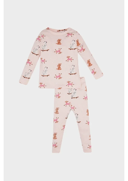 Kız Bebek Pijama Takımı Desenli Uzun Kollu Fitilli Kaşkorse Üst Uzun Alt D5374A524WN