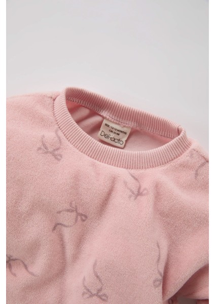 Kız Bebek 2'li Takım Bisiklet Yaka Desenli Sweatshirt Beli Lastikli Alt D7253A524WN