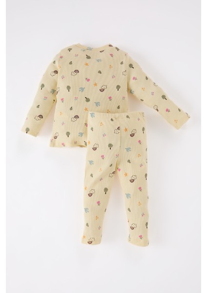 Kız Bebek Pijama Takımı Desenli Bisiklet Yaka Uzun Kollu Fitilli Kaşkorse Üst Uzun Alt D5376A524WN