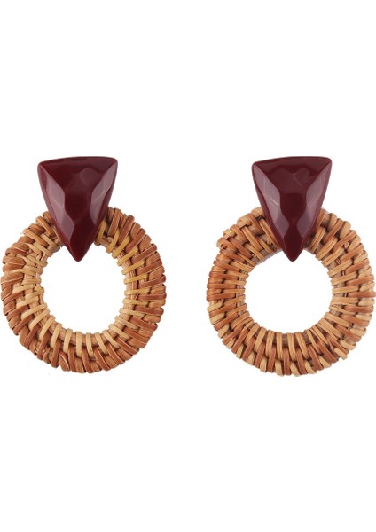 Rattan Ahşap Vintage Yapımı Dangle Küpe (Wine Red) (Yurt Dışından) fiyatları