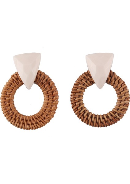 Rattan Ahşap Vintage Yapımı Dangle Küpe (White) (Yurt Dışından)